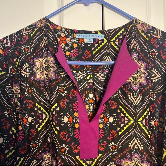 Antonio Melani Multicolor Aztec Geometric Print Henley Collar Shirt Dress Sz 8 - Picture 3 of 8